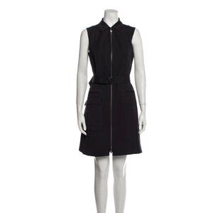 Pearl by Lela Rose Zip Front Mini Sheath Dress Womens 6 Black Sleeveless Belt